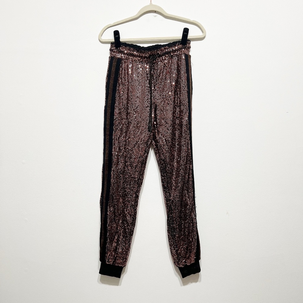 Pam & Gela Rose Mirror Ball Sequin Embellished Sparkle Joggers Pants Small